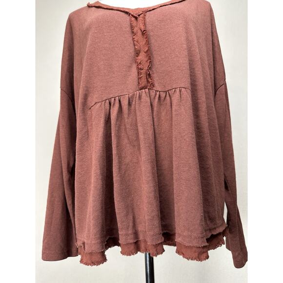 UMGEE Cotton Blend/Linen Blend Trim Tiered Tunic Baby Doll Shirt Small Oversized - Picture 3 of 13